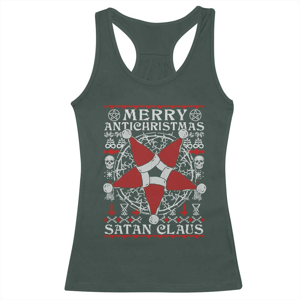 Anti Christmas Racerback Tank Top Merry Antichristmas Noel Hat Pentagram TS09 Dark Forest Green Print Your Wear