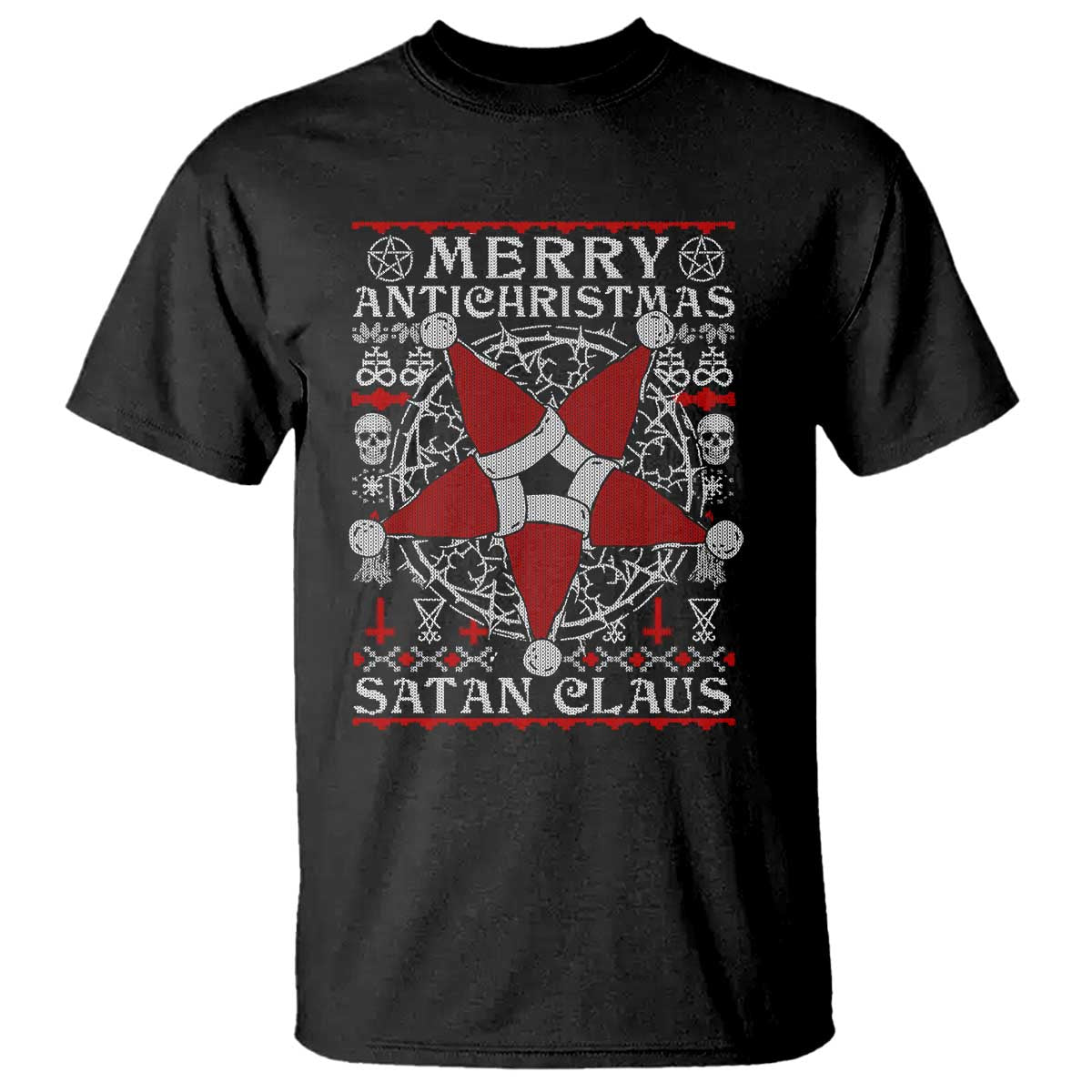 Anti Christmas T Shirt Merry Antichristmas Noel Hat Pentagram TS09 Black Print Your Wear