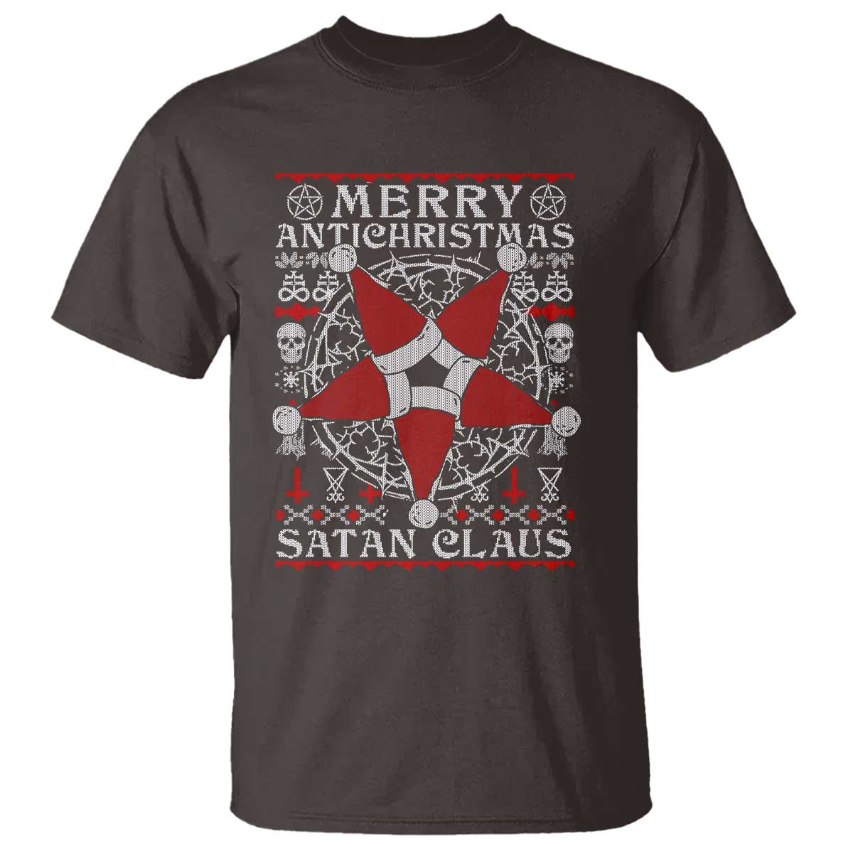 Anti Christmas T Shirt Merry Antichristmas Noel Hat Pentagram TS09 Dark Chocolate Print Your Wear