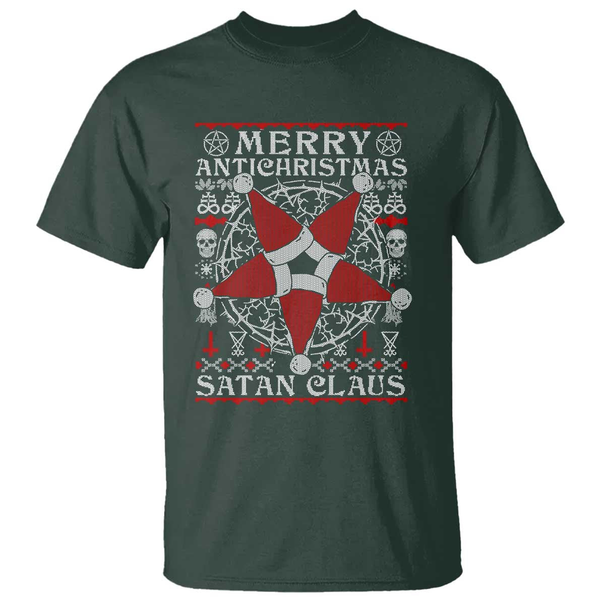 Anti Christmas T Shirt Merry Antichristmas Noel Hat Pentagram TS09 Dark Forest Green Print Your Wear