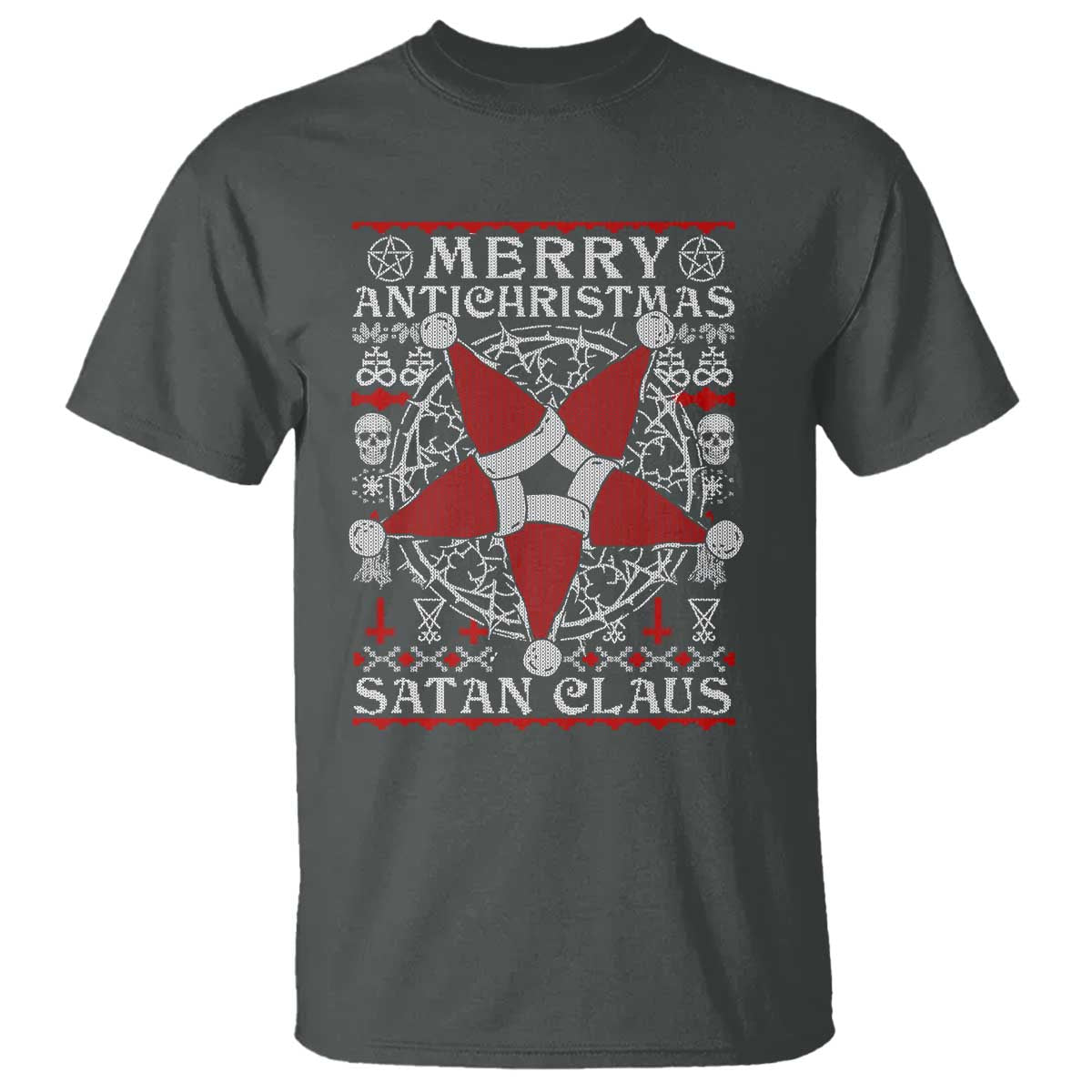 Anti Christmas T Shirt Merry Antichristmas Noel Hat Pentagram TS09 Dark Heather Print Your Wear