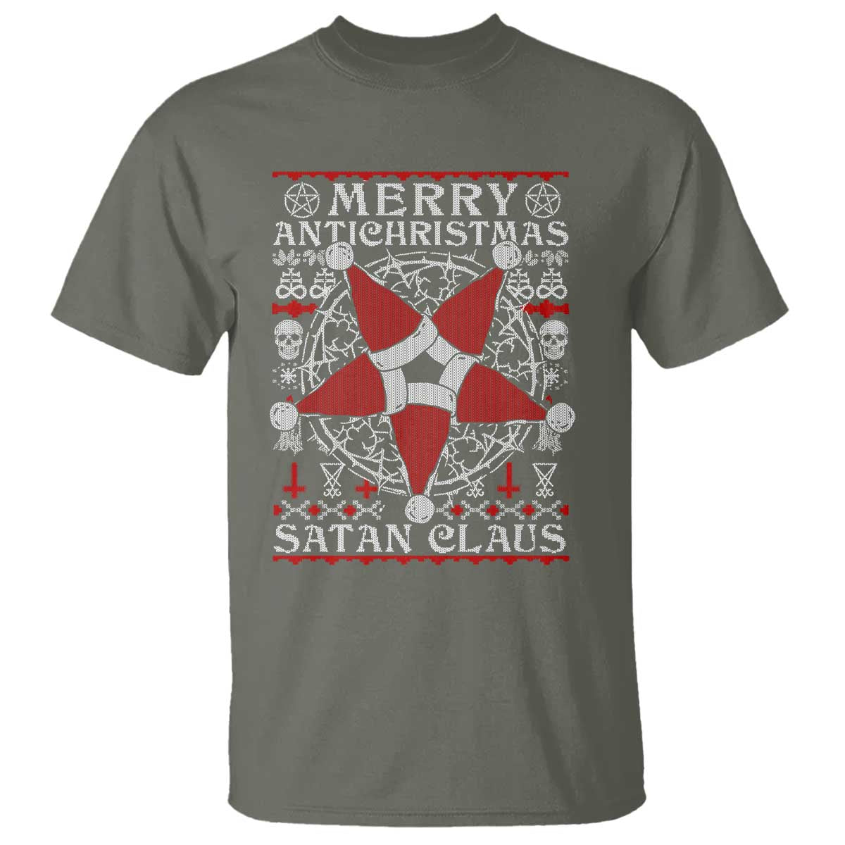 Anti Christmas T Shirt Merry Antichristmas Noel Hat Pentagram TS09 Military Green Print Your Wear