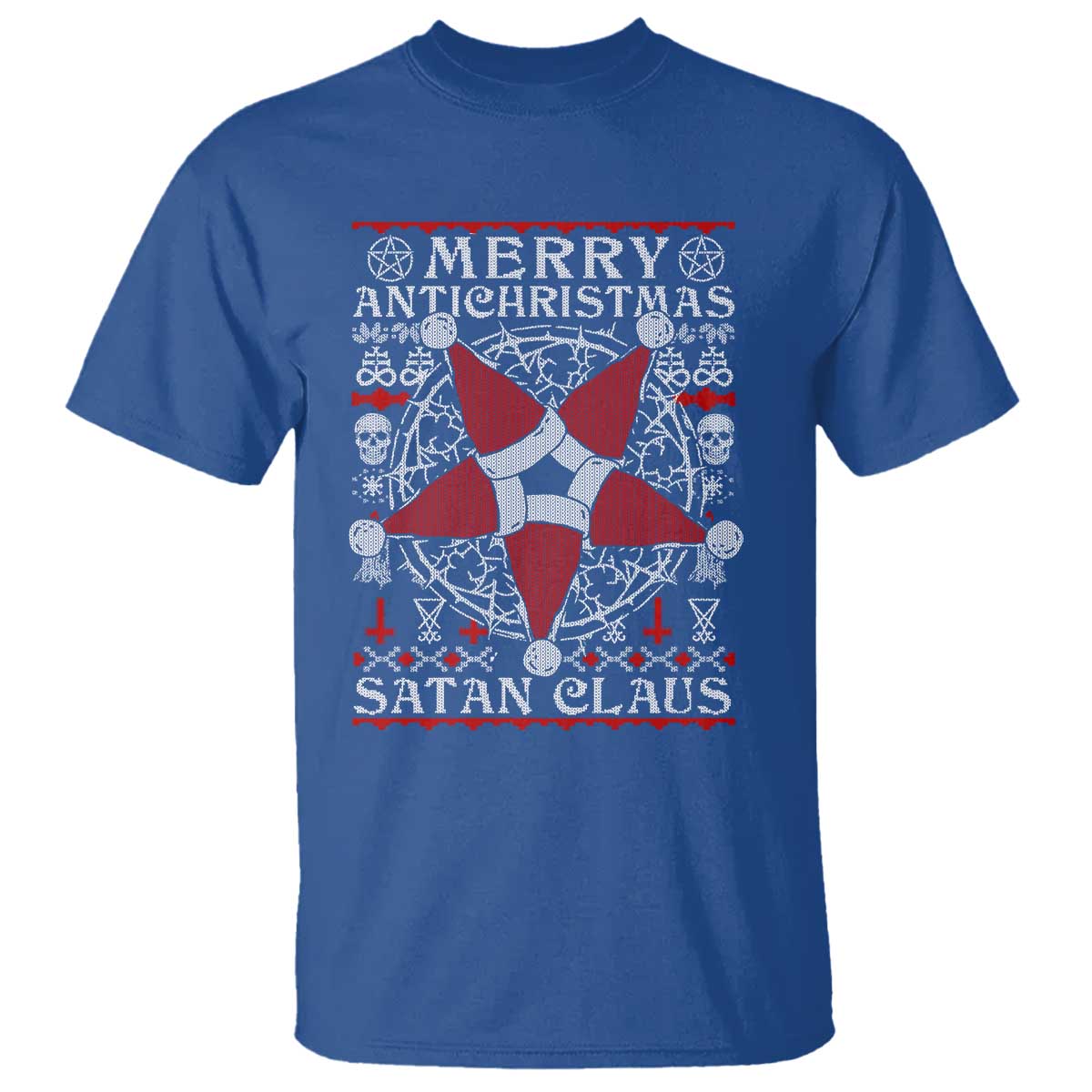 Anti Christmas T Shirt Merry Antichristmas Noel Hat Pentagram TS09 Royal Blue Print Your Wear