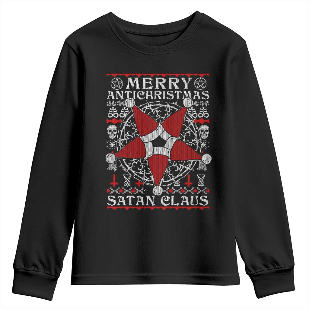 Anti Christmas Youth Sweatshirt Merry Antichristmas Noel Hat Pentagram TS09 Black Print Your Wear