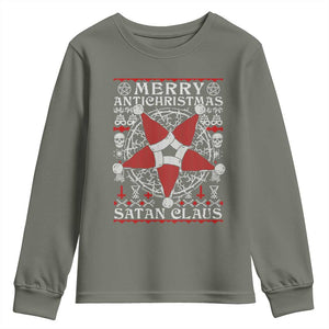 Anti Christmas Youth Sweatshirt Merry Antichristmas Noel Hat Pentagram TS09 Military Green Print Your Wear
