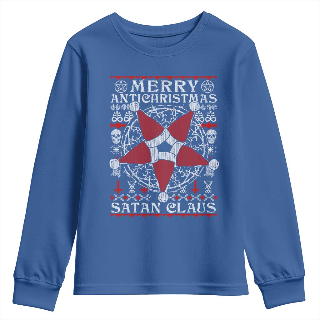Anti Christmas Youth Sweatshirt Merry Antichristmas Noel Hat Pentagram TS09 Royal Blue Print Your Wear