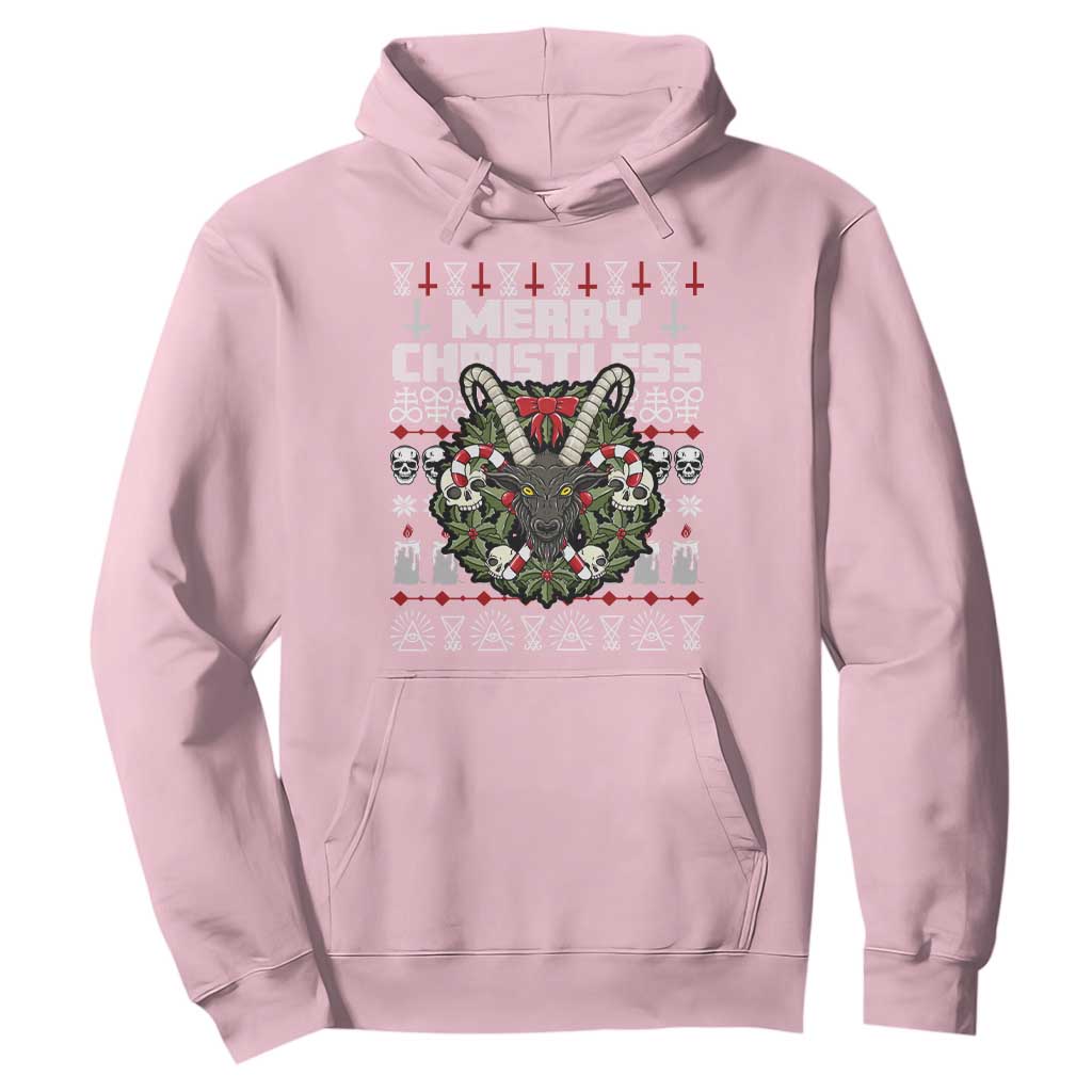 Anti Christmas Hoodie Merry Christless Satan Baphomet Wreath TS09 Light Pink Print Your Wear