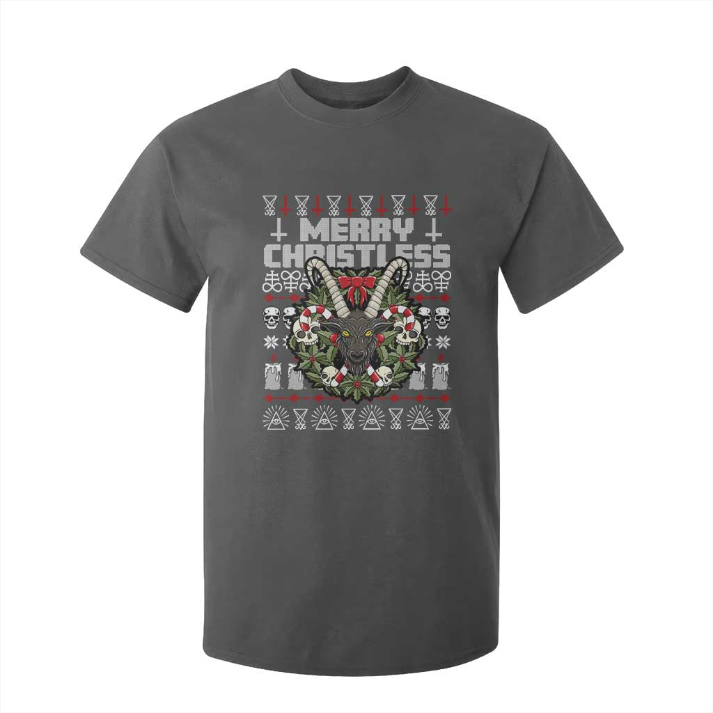 Anti Christmas T Shirt For Kid Merry Christless Satan Baphomet Wreath TS09 Dark Heather Print Your Wear