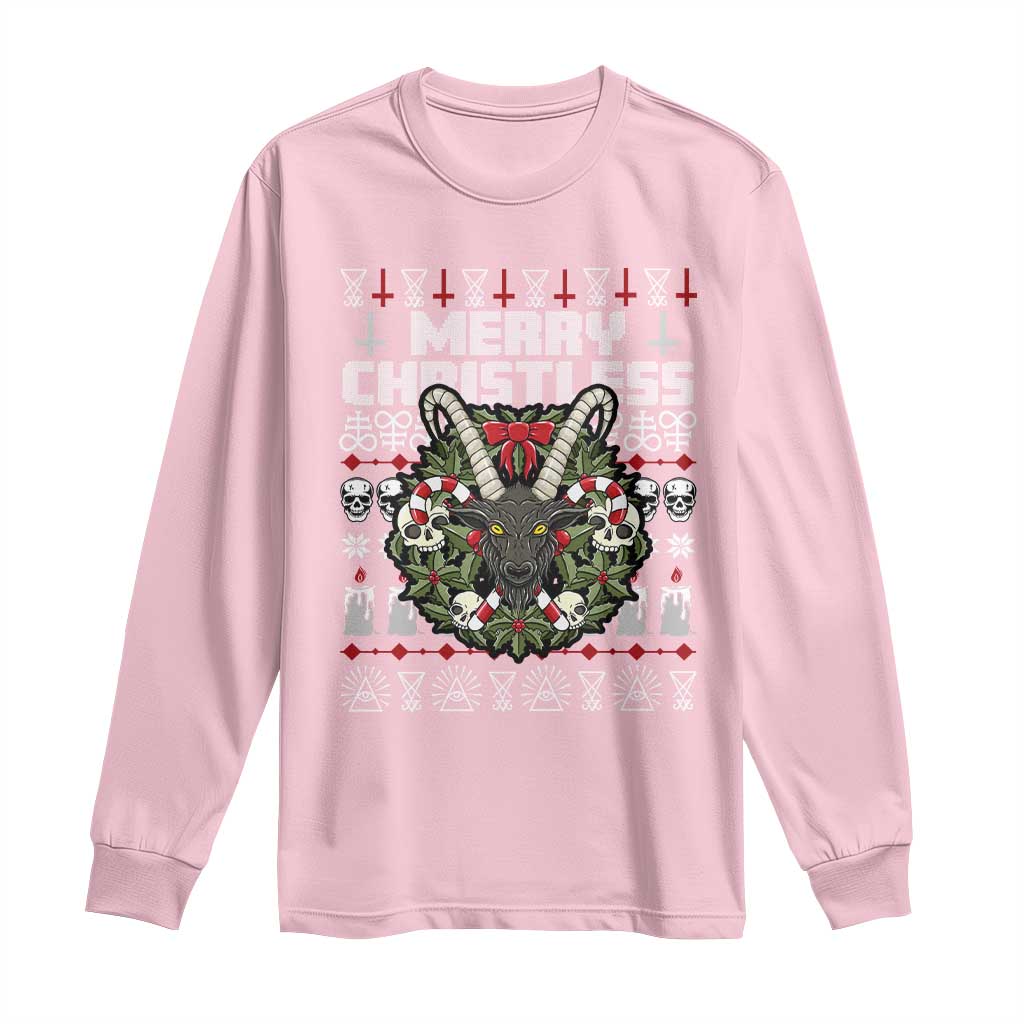 Anti Christmas Long Sleeve Shirt Merry Christless Satan Baphomet Wreath TS09 Light Pink Print Your Wear