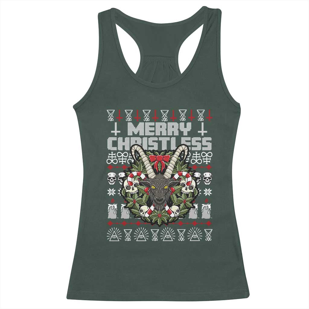 Anti Christmas Racerback Tank Top Merry Christless Satan Baphomet Wreath TS09 Dark Forest Green Print Your Wear