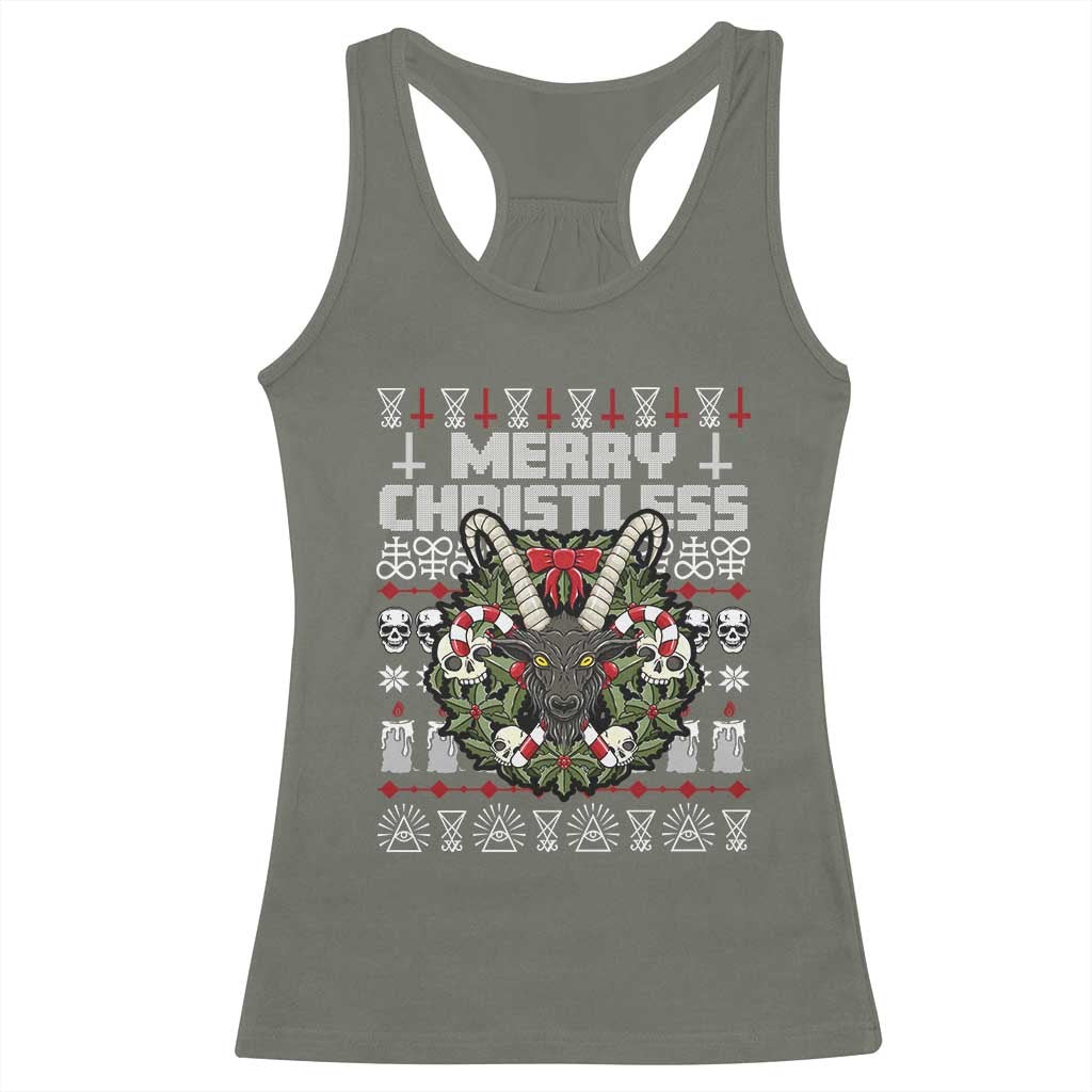 Anti Christmas Racerback Tank Top Merry Christless Satan Baphomet Wreath TS09 Military Green Print Your Wear
