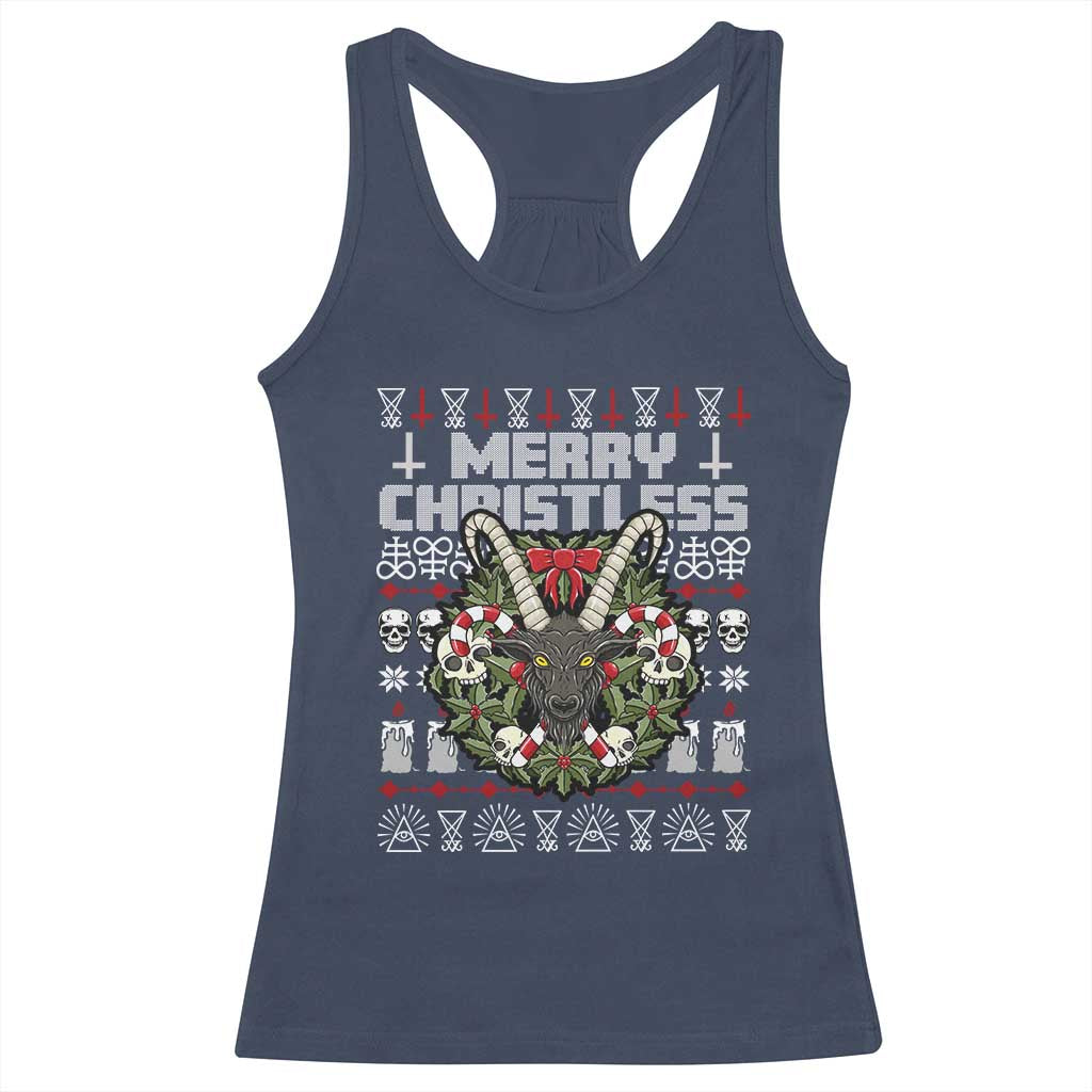 Anti Christmas Racerback Tank Top Merry Christless Satan Baphomet Wreath TS09 Navy Print Your Wear