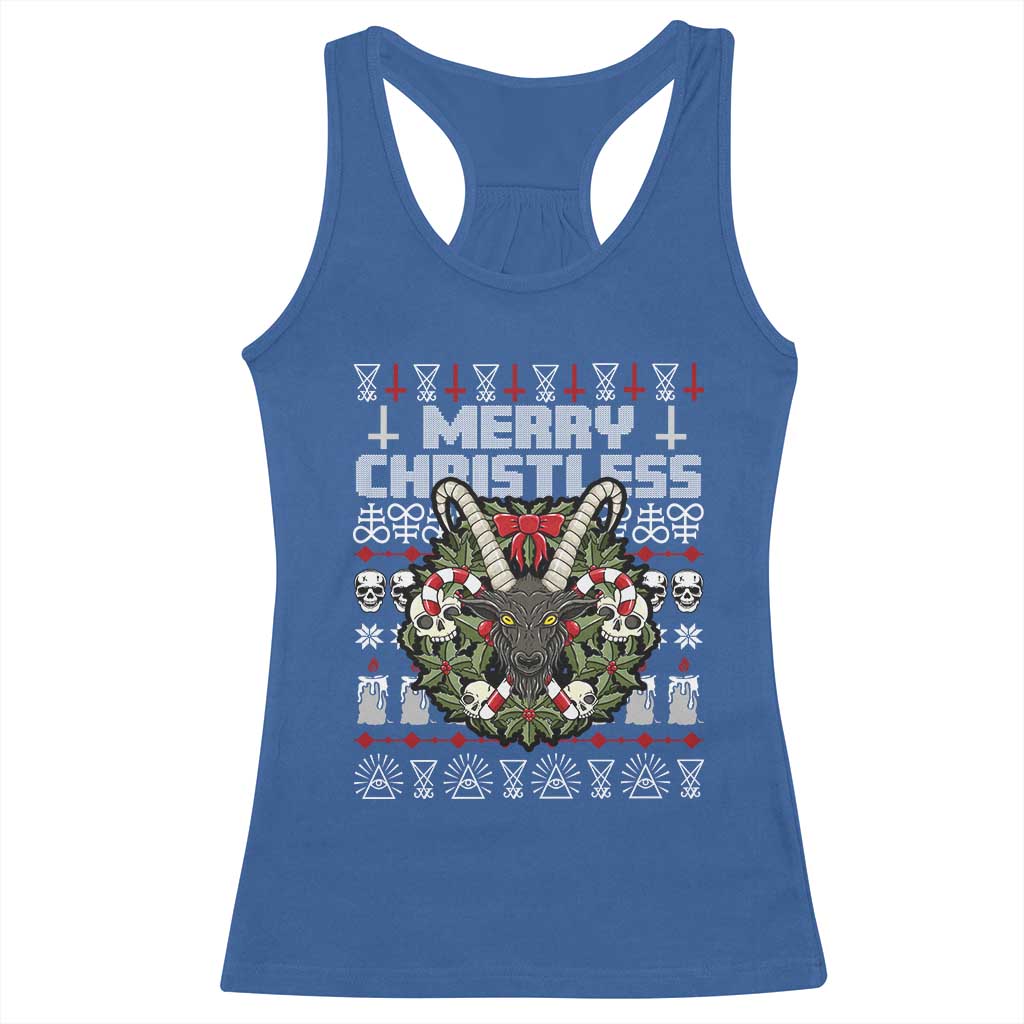 Anti Christmas Racerback Tank Top Merry Christless Satan Baphomet Wreath TS09 Royal Blue Print Your Wear