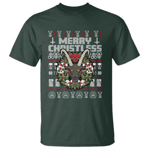 Anti Christmas T Shirt Merry Christless Satan Baphomet Wreath TS09 Dark Forest Green Print Your Wear