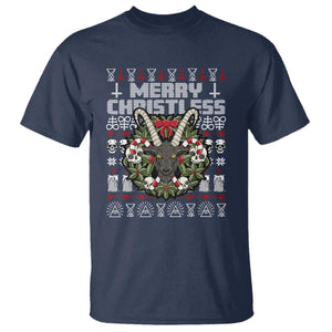 Anti Christmas T Shirt Merry Christless Satan Baphomet Wreath TS09 Navy Print Your Wear