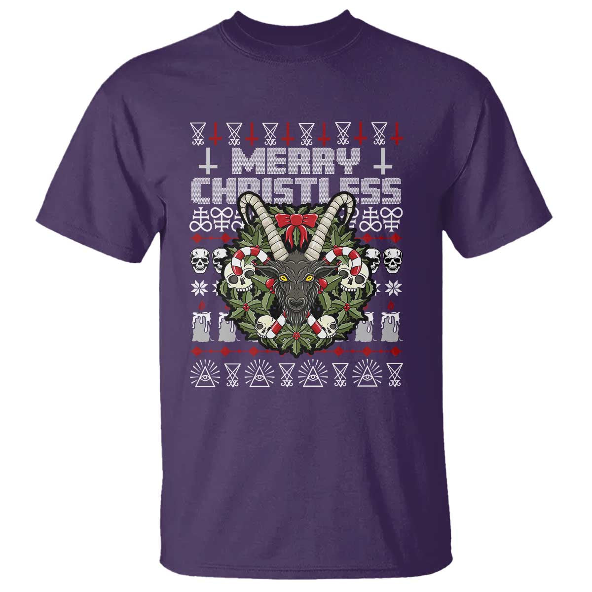 Anti Christmas T Shirt Merry Christless Satan Baphomet Wreath TS09 Purple Print Your Wear