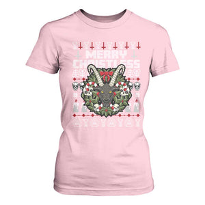 Anti Christmas T Shirt For Women Merry Christless Satan Baphomet Wreath TS09 Light Pink Print Your Wear