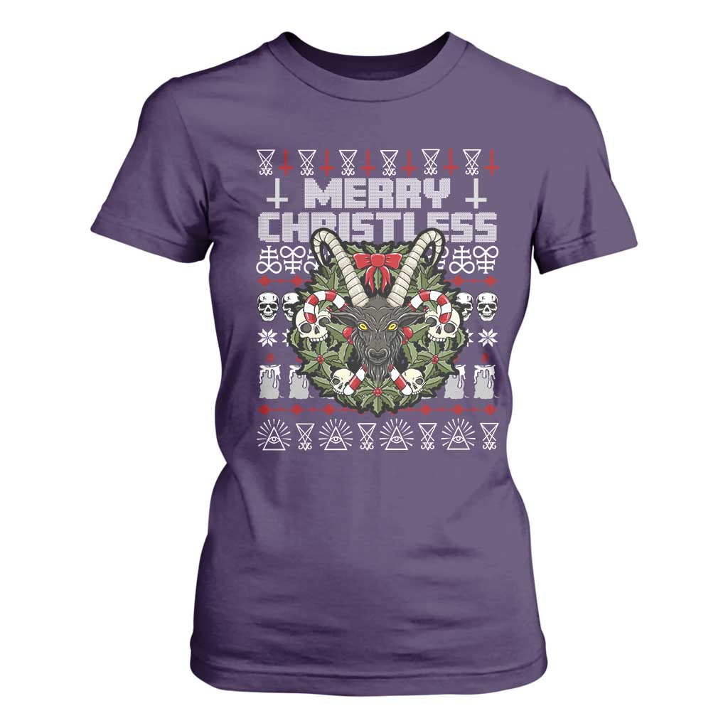 Anti Christmas T Shirt For Women Merry Christless Satan Baphomet Wreath TS09 Purple Print Your Wear
