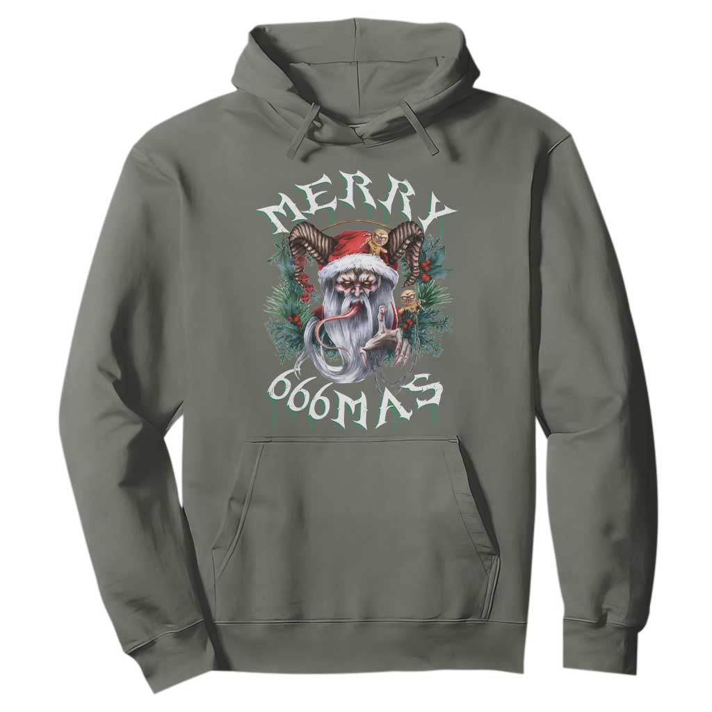 Anti Christmas Hoodie Merry 666Mas Satan Creepy Christmas TS09 Military Green Print Your Wear