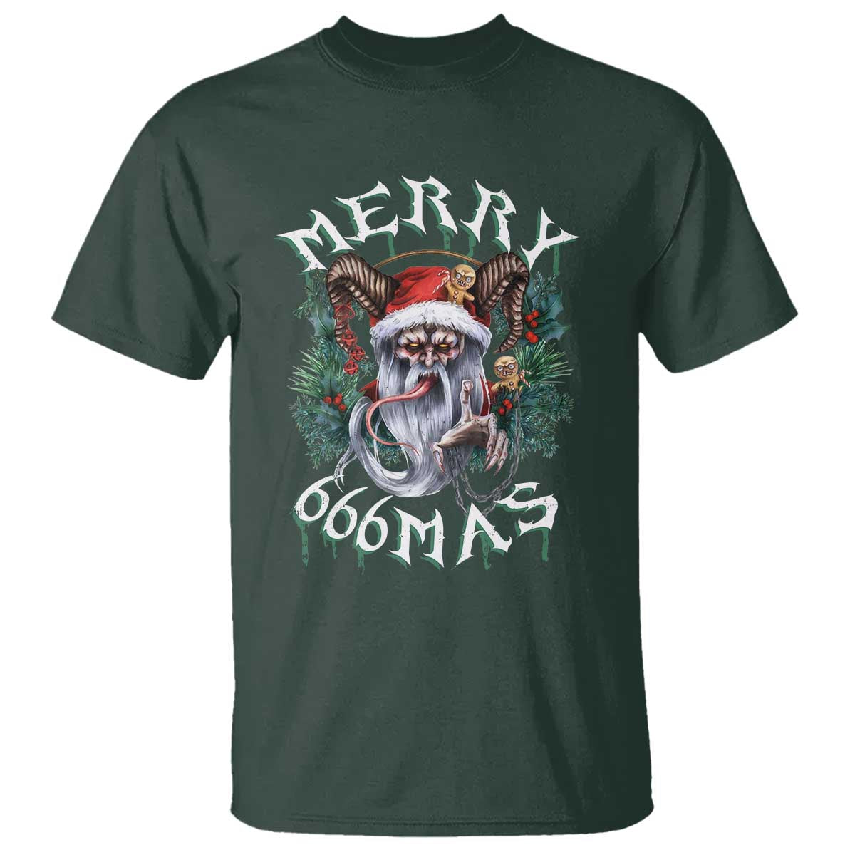 Anti Christmas T Shirt Merry 666Mas Satan Creepy Christmas TS09 Dark Forest Green Print Your Wear