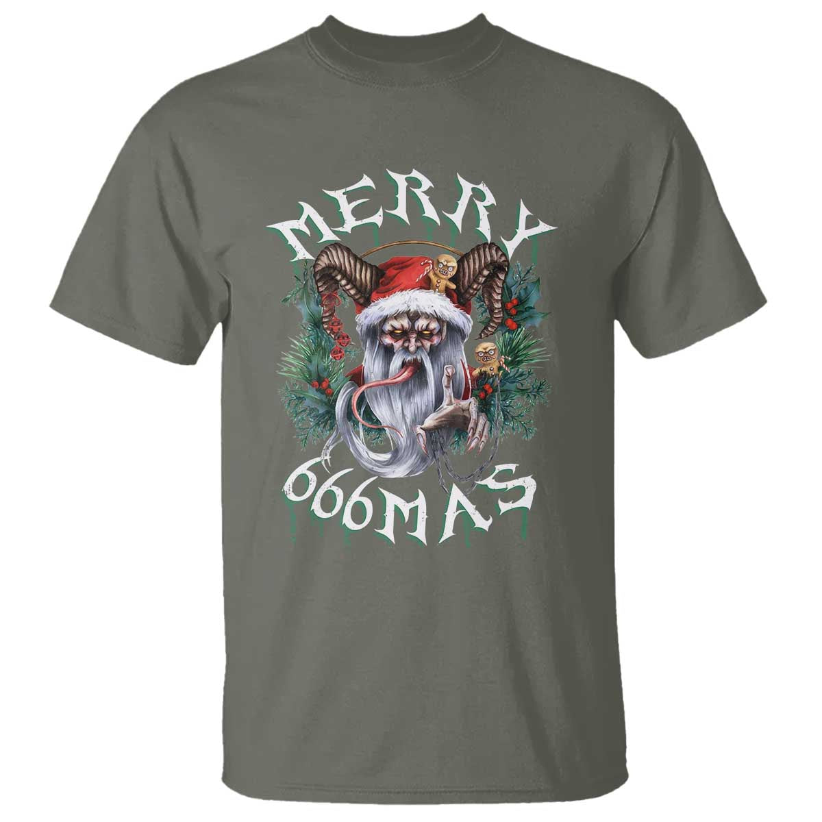 Anti Christmas T Shirt Merry 666Mas Satan Creepy Christmas TS09 Military Green Print Your Wear
