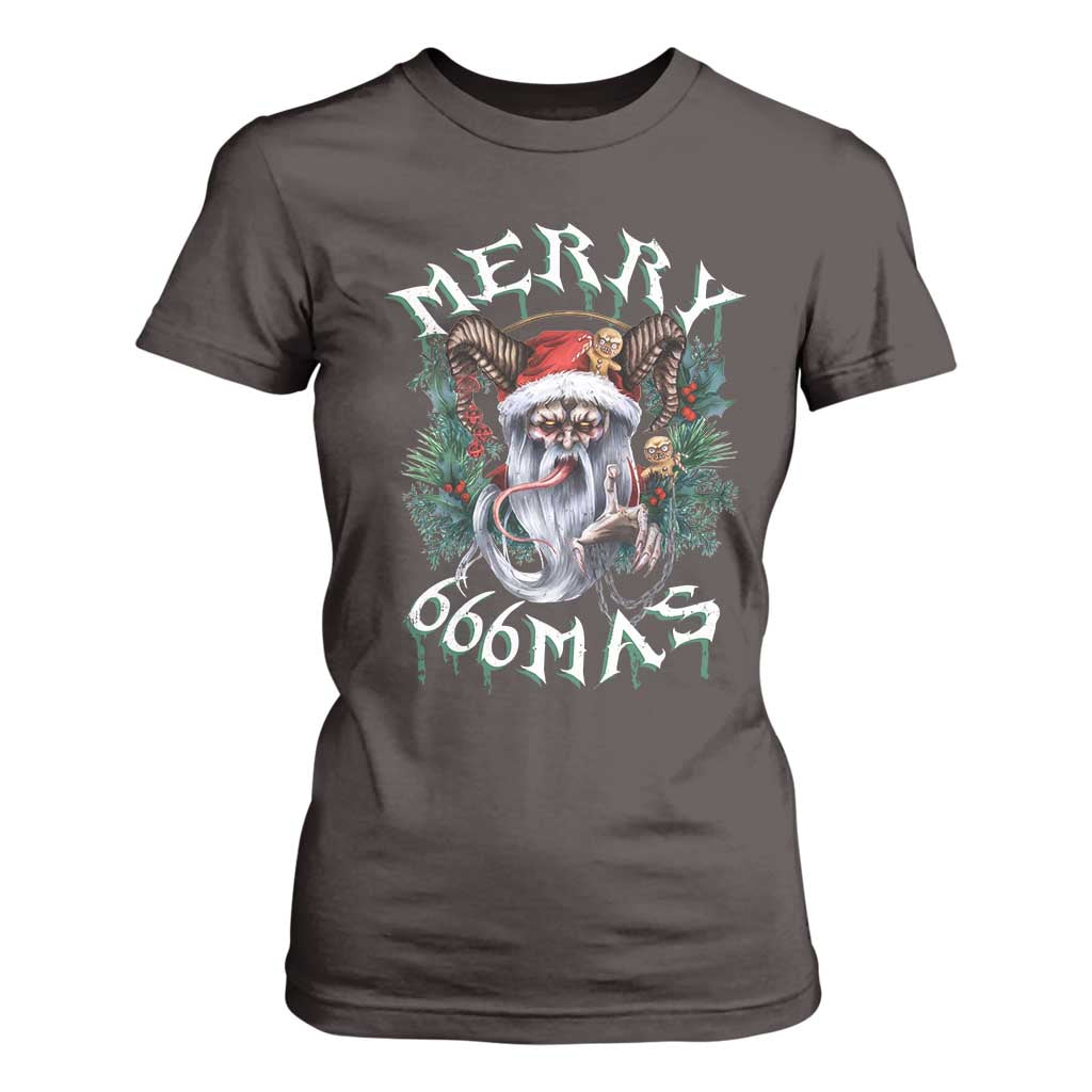 Anti Christmas T Shirt For Women Merry 666Mas Satan Creepy Christmas TS09 Dark Chocolate Print Your Wear