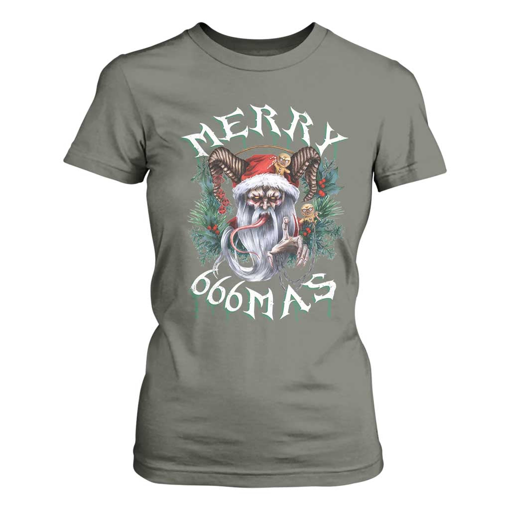 Anti Christmas T Shirt For Women Merry 666Mas Satan Creepy Christmas TS09 Military Green Print Your Wear