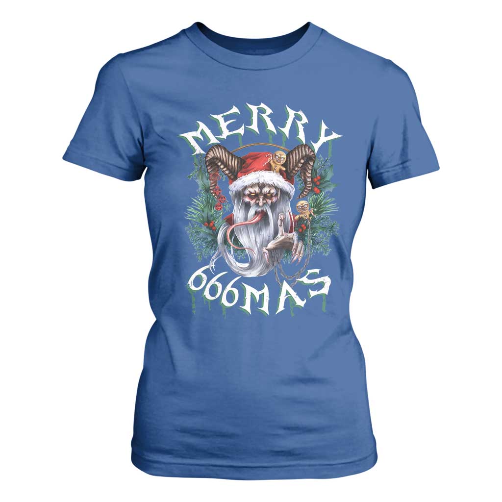 Anti Christmas T Shirt For Women Merry 666Mas Satan Creepy Christmas TS09 Royal Blue Print Your Wear