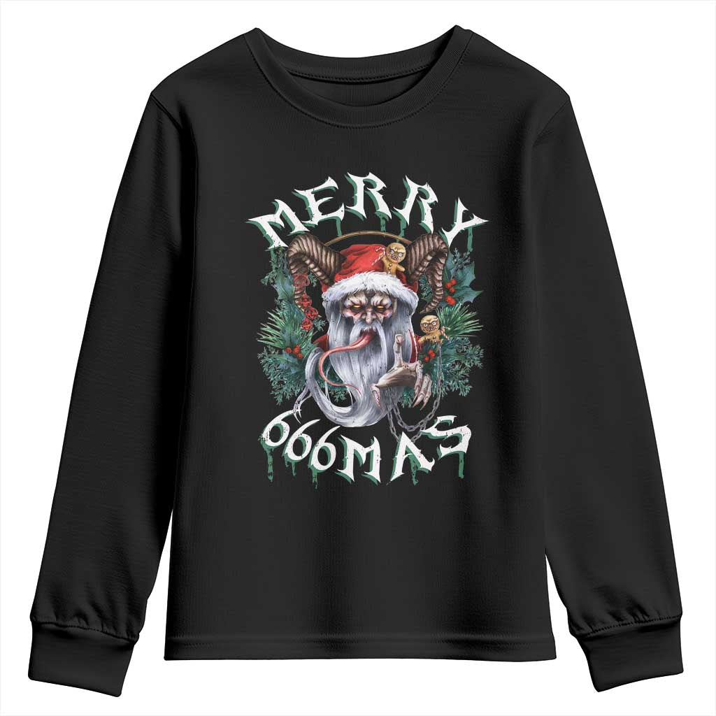 Anti Christmas Youth Sweatshirt Merry 666Mas Satan Creepy Christmas TS09 Black Print Your Wear