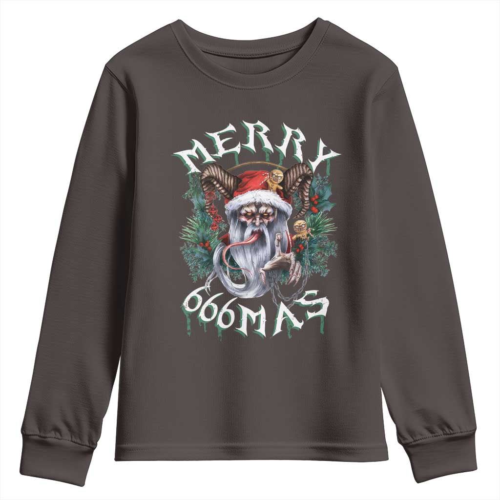 Anti Christmas Youth Sweatshirt Merry 666Mas Satan Creepy Christmas TS09 Dark Chocolate Print Your Wear