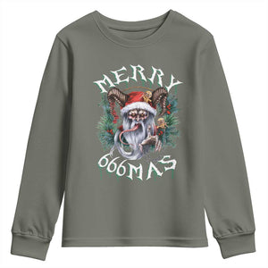 Anti Christmas Youth Sweatshirt Merry 666Mas Satan Creepy Christmas TS09 Military Green Print Your Wear
