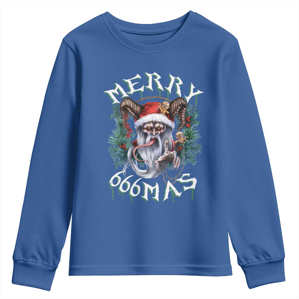 Anti Christmas Youth Sweatshirt Merry 666Mas Satan Creepy Christmas TS09 Royal Blue Print Your Wear