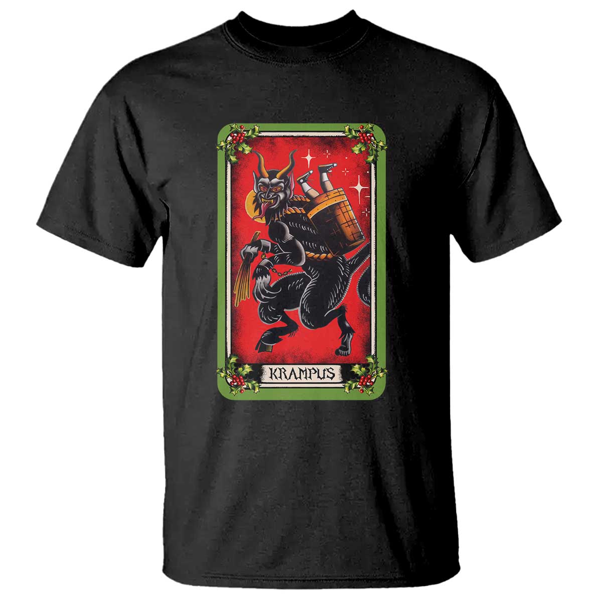 Christmas Krampus T Shirt American Traditional Tarot Card TS09 Black Print Your Wear