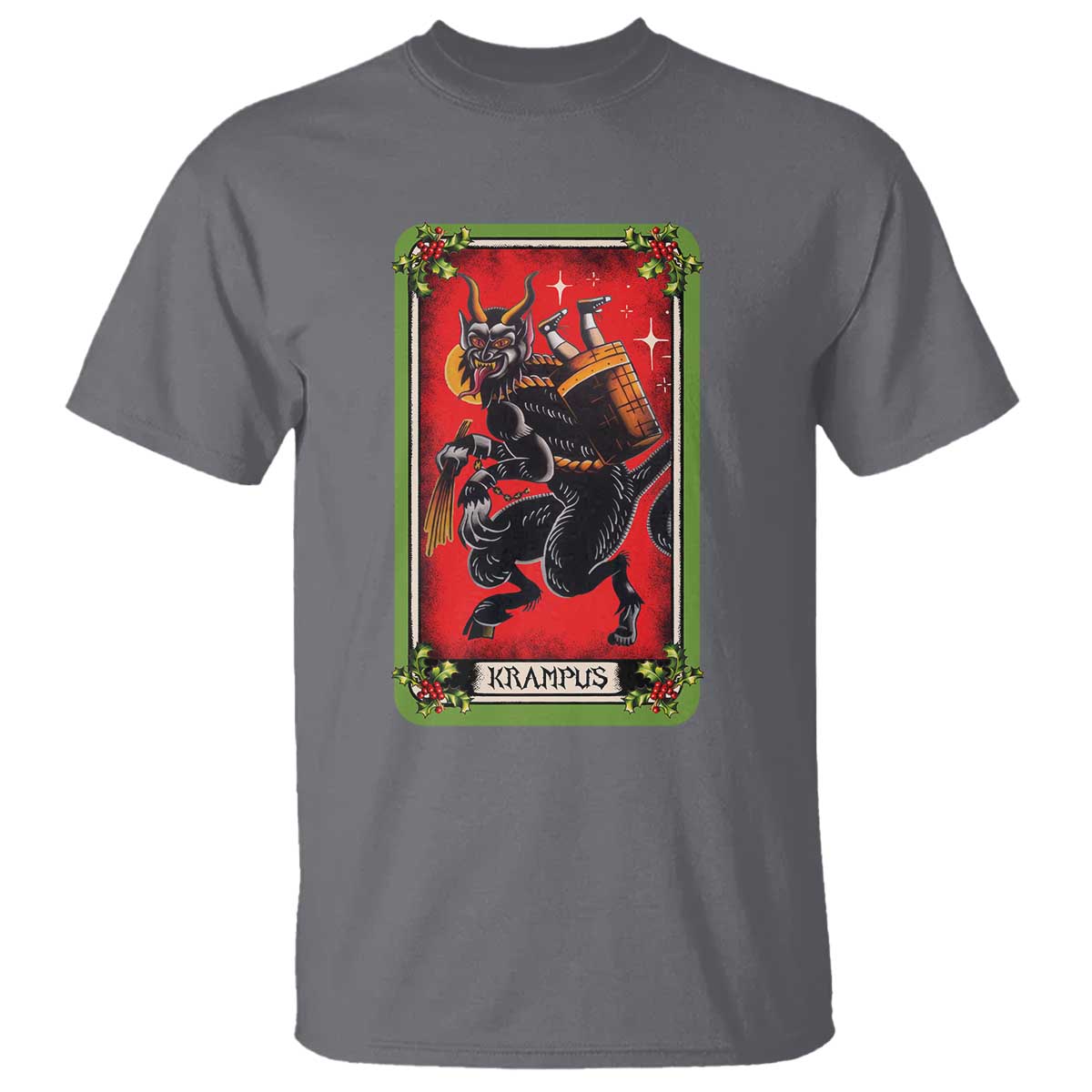 Christmas Krampus T Shirt American Traditional Tarot Card TS09 Charcoal Print Your Wear