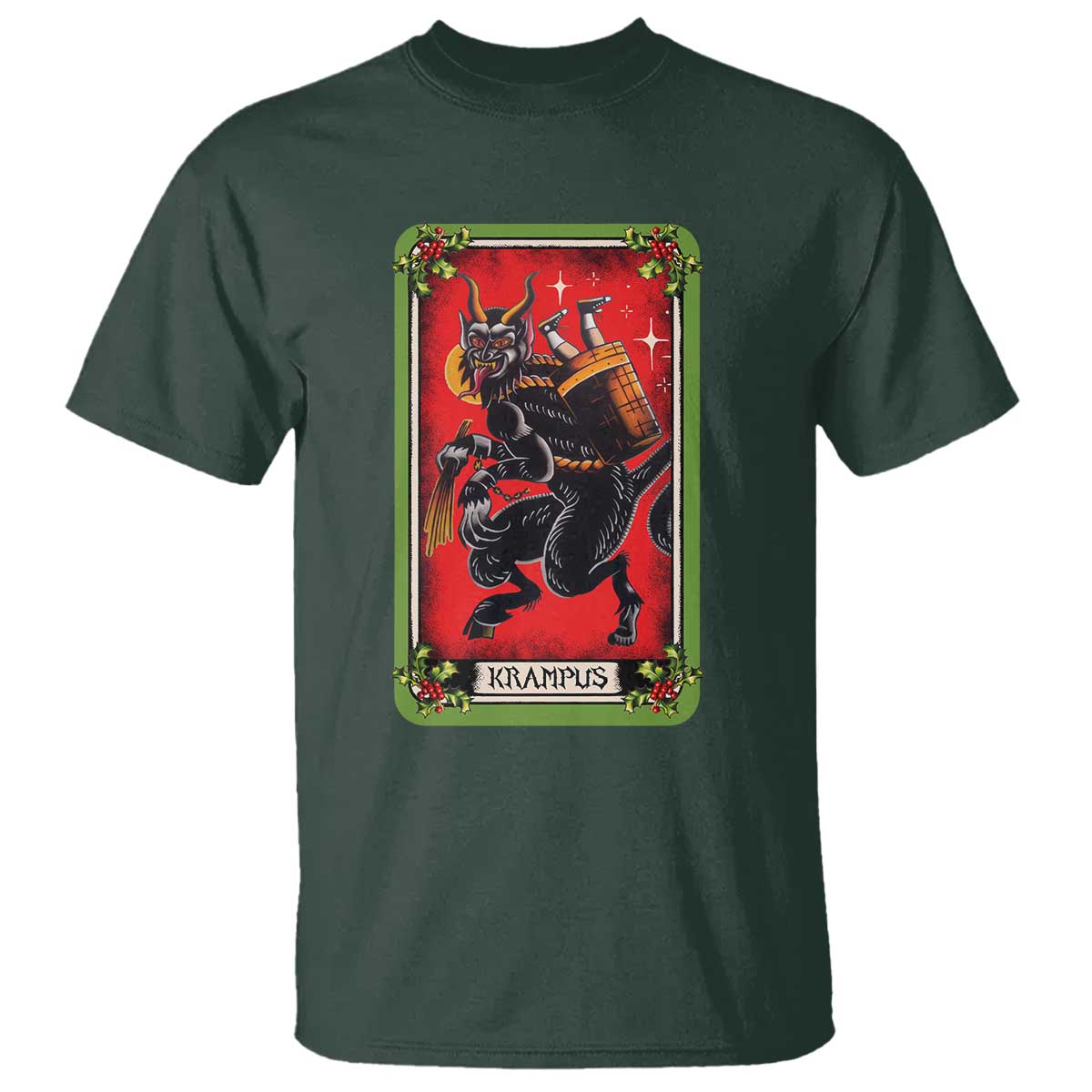 Christmas Krampus T Shirt American Traditional Tarot Card TS09 Dark Forest Green Print Your Wear