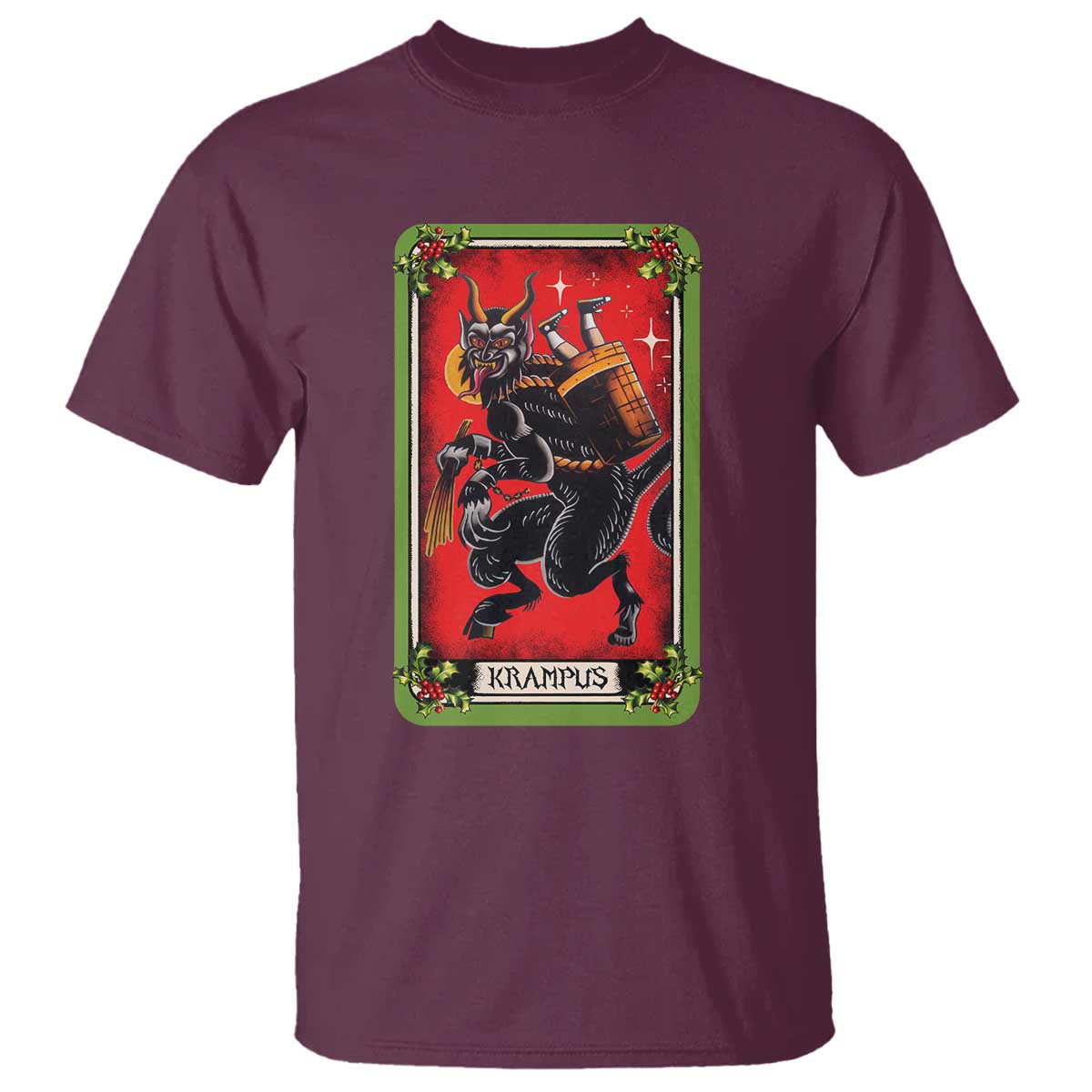 Christmas Krampus T Shirt American Traditional Tarot Card TS09 Maroon Print Your Wear
