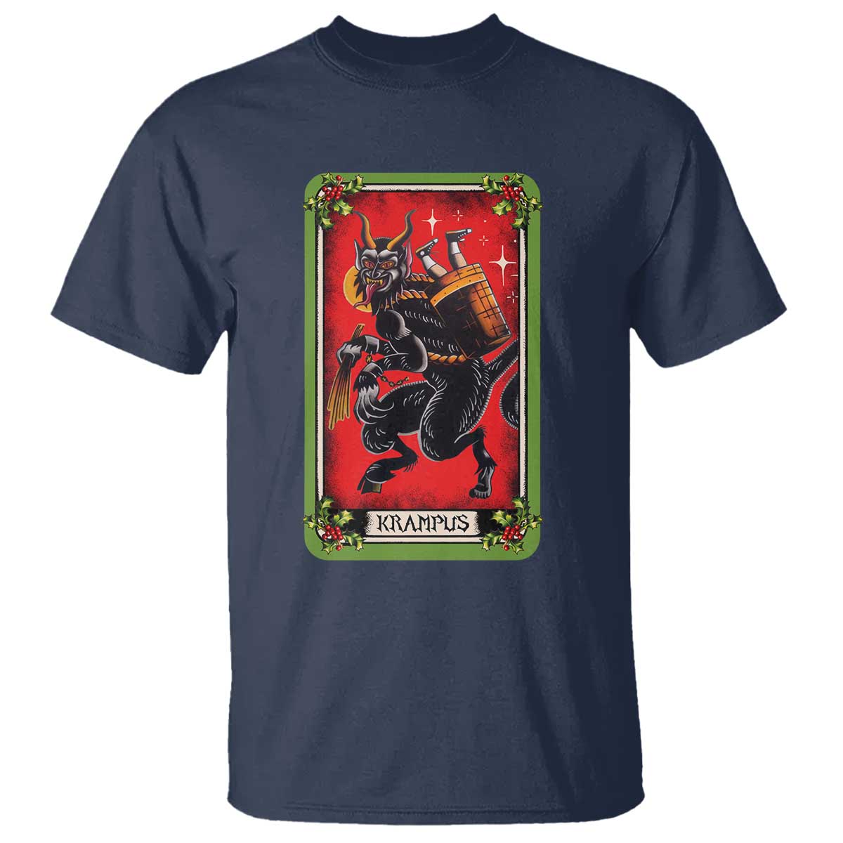 Christmas Krampus T Shirt American Traditional Tarot Card TS09 Navy Print Your Wear