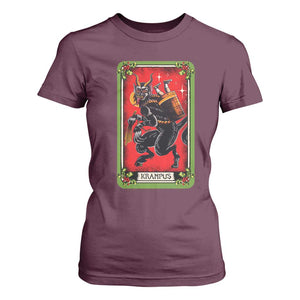 Christmas Krampus T Shirt For Women American Traditional Tarot Card TS09 Maroon Print Your Wear