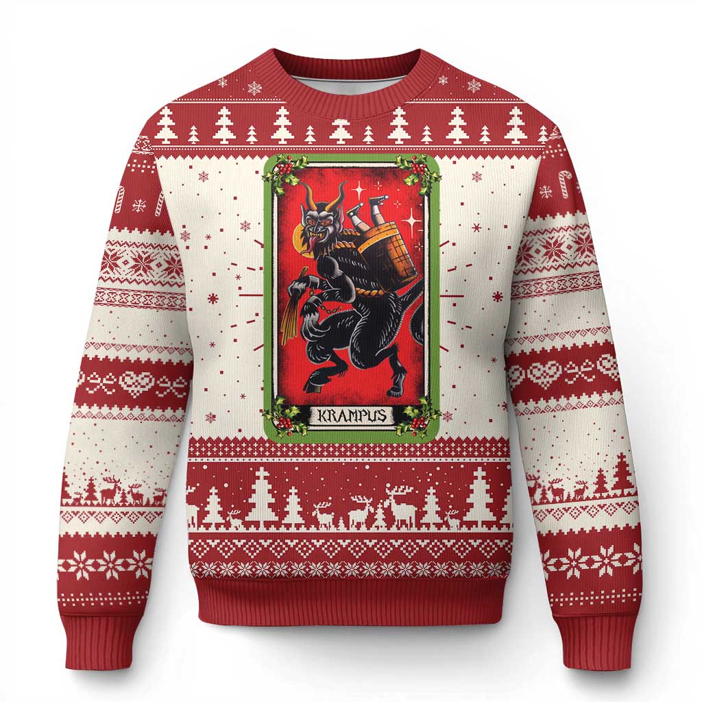 Xmas Krampus Ugly Christmas Sweater American Traditional Tarot Card TS09 Red Print Your Wear