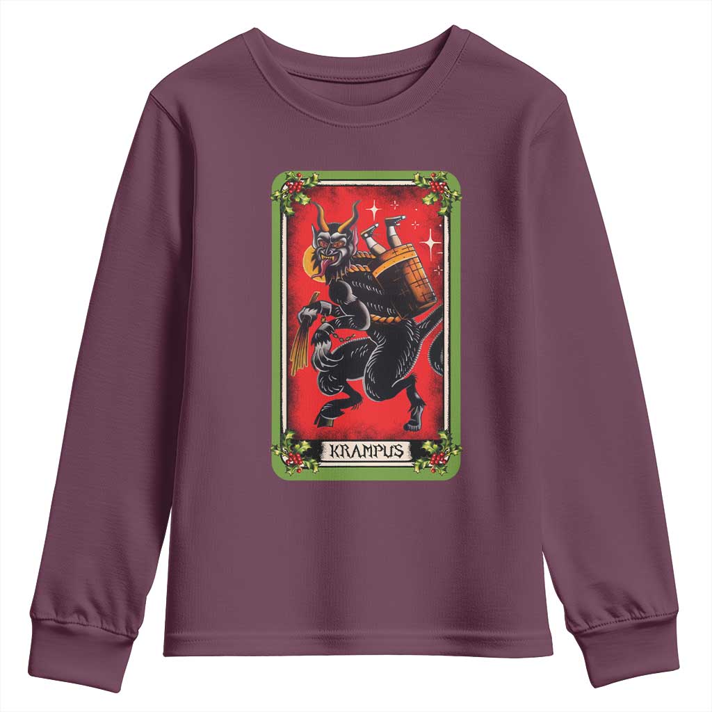 Christmas Krampus Youth Sweatshirt American Traditional Tarot Card TS09 Maroon Print Your Wear