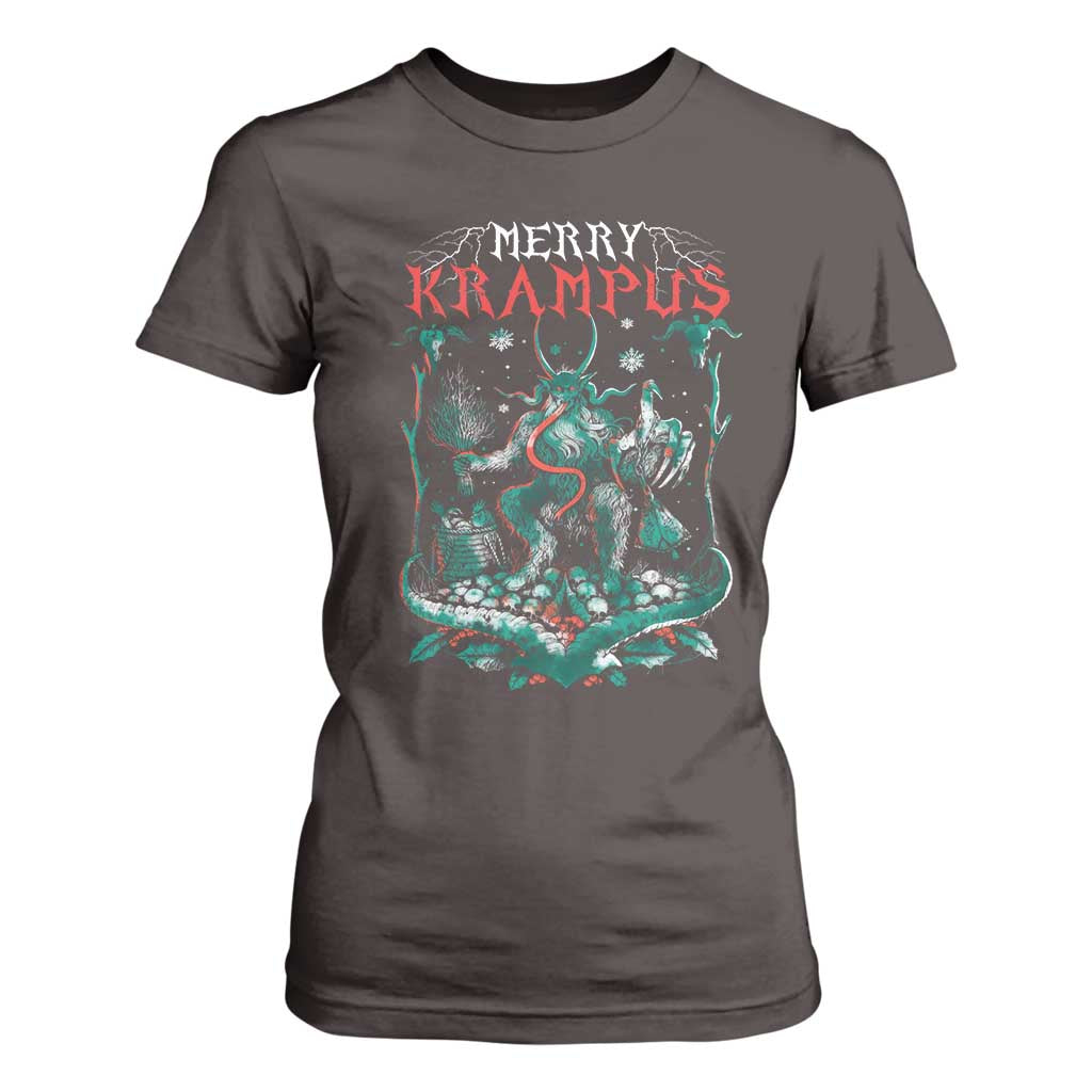 Horror Christmas Merry Krampus T Shirt For Women TS09 Dark Chocolate Print Your Wear