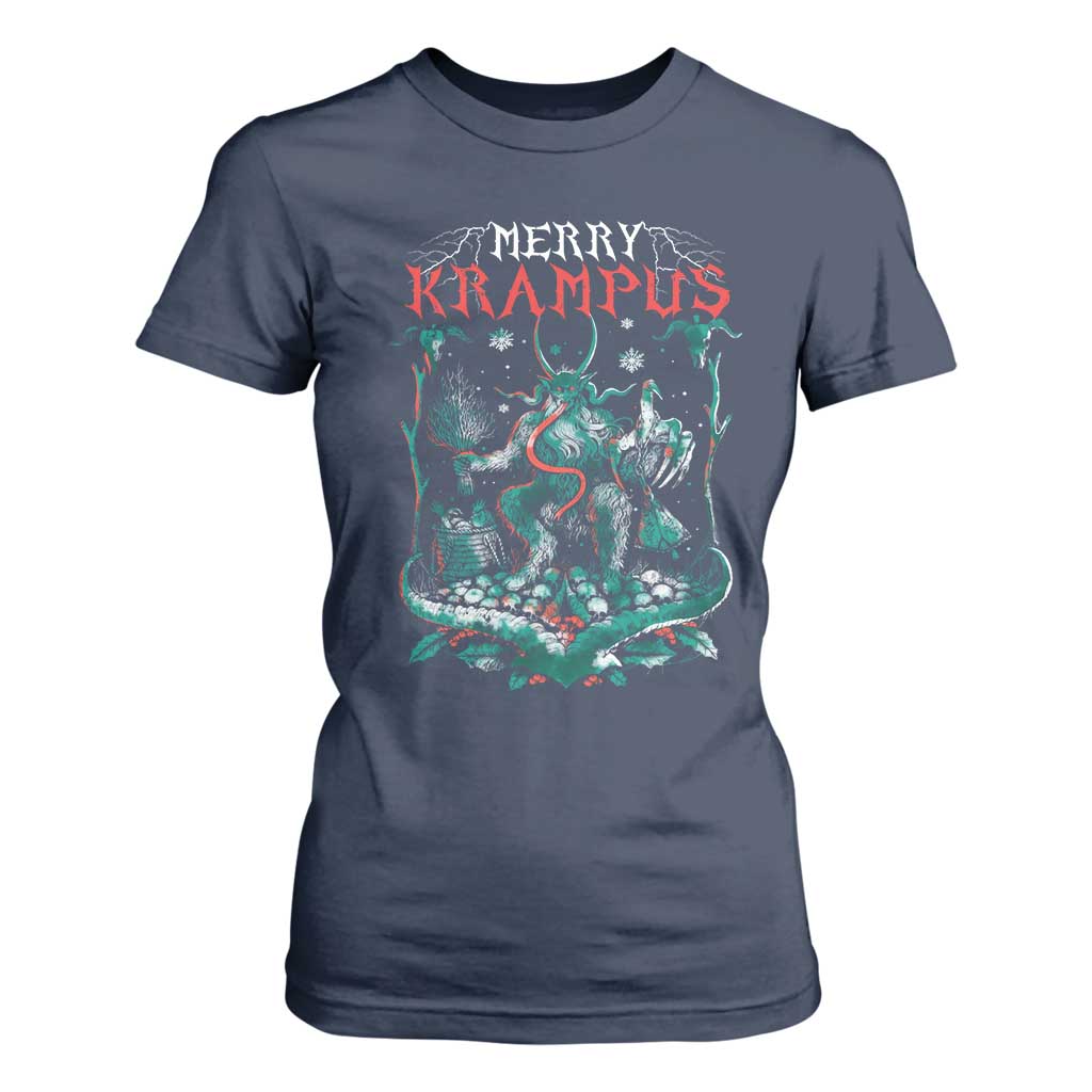 Horror Christmas Merry Krampus T Shirt For Women TS09 Navy Print Your Wear