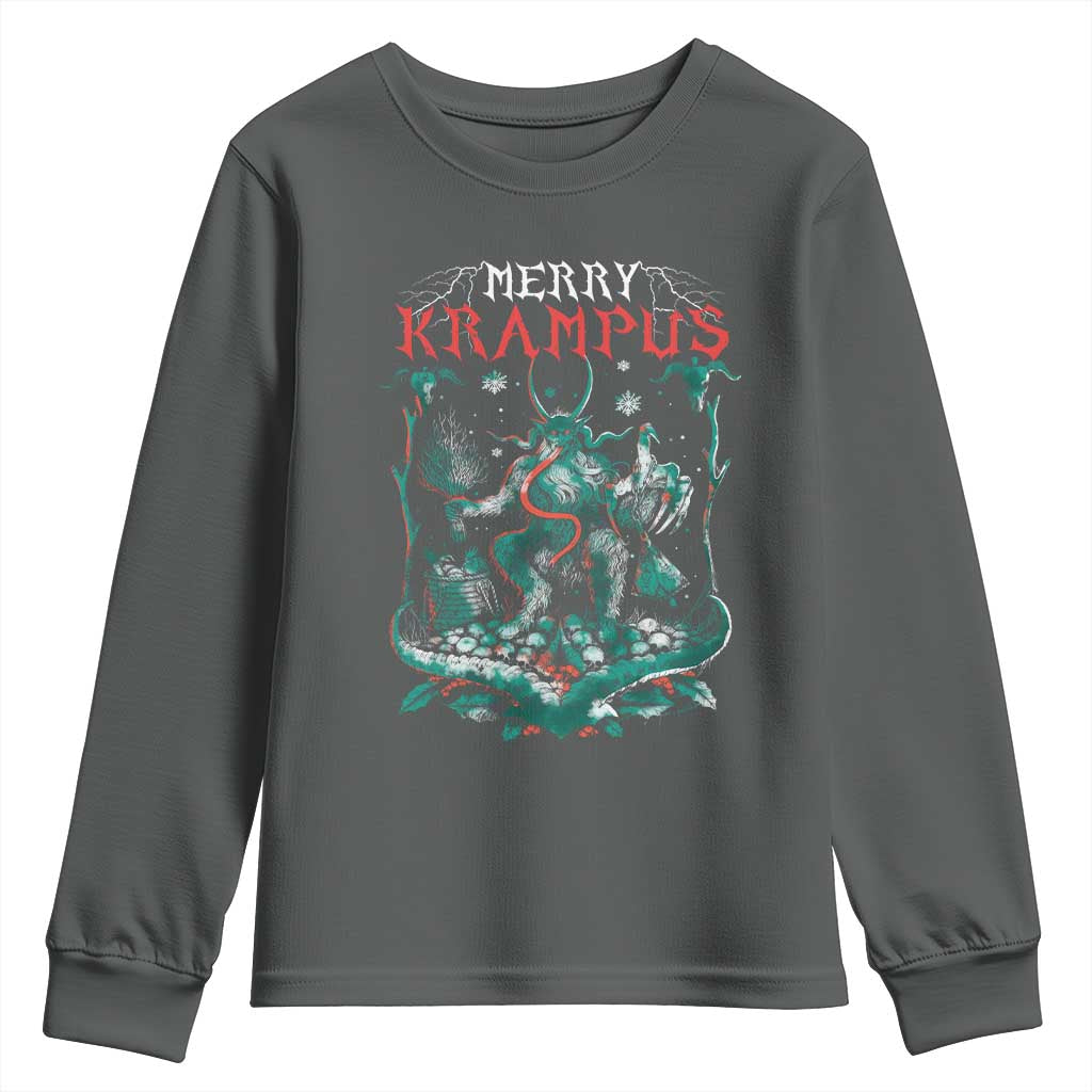 Horror Christmas Merry Krampus Youth Sweatshirt TS09 Dark Heather Print Your Wear