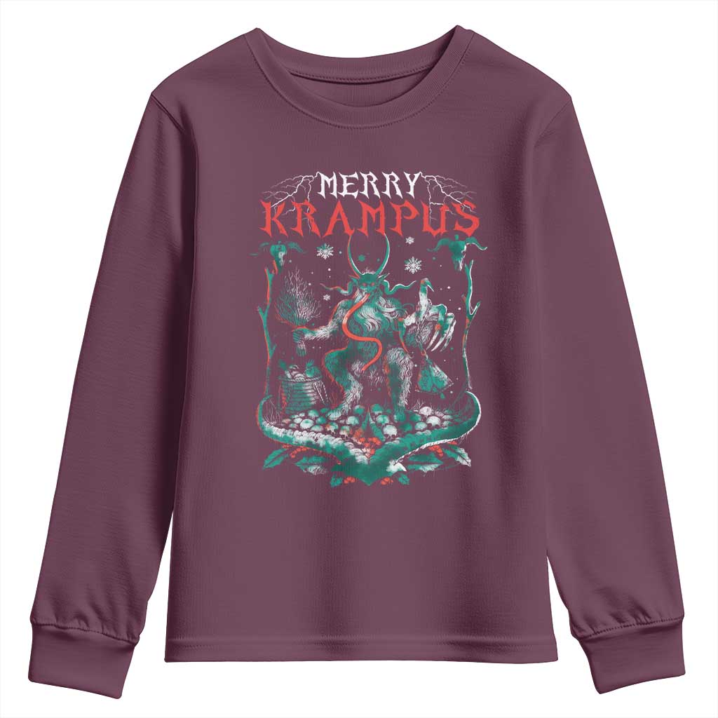 Horror Christmas Merry Krampus Youth Sweatshirt TS09 Maroon Print Your Wear