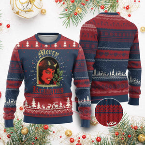 Horror Christmas Female Krampus Ugly Christmas Sweater TS09 Burgundy Print Your Wear