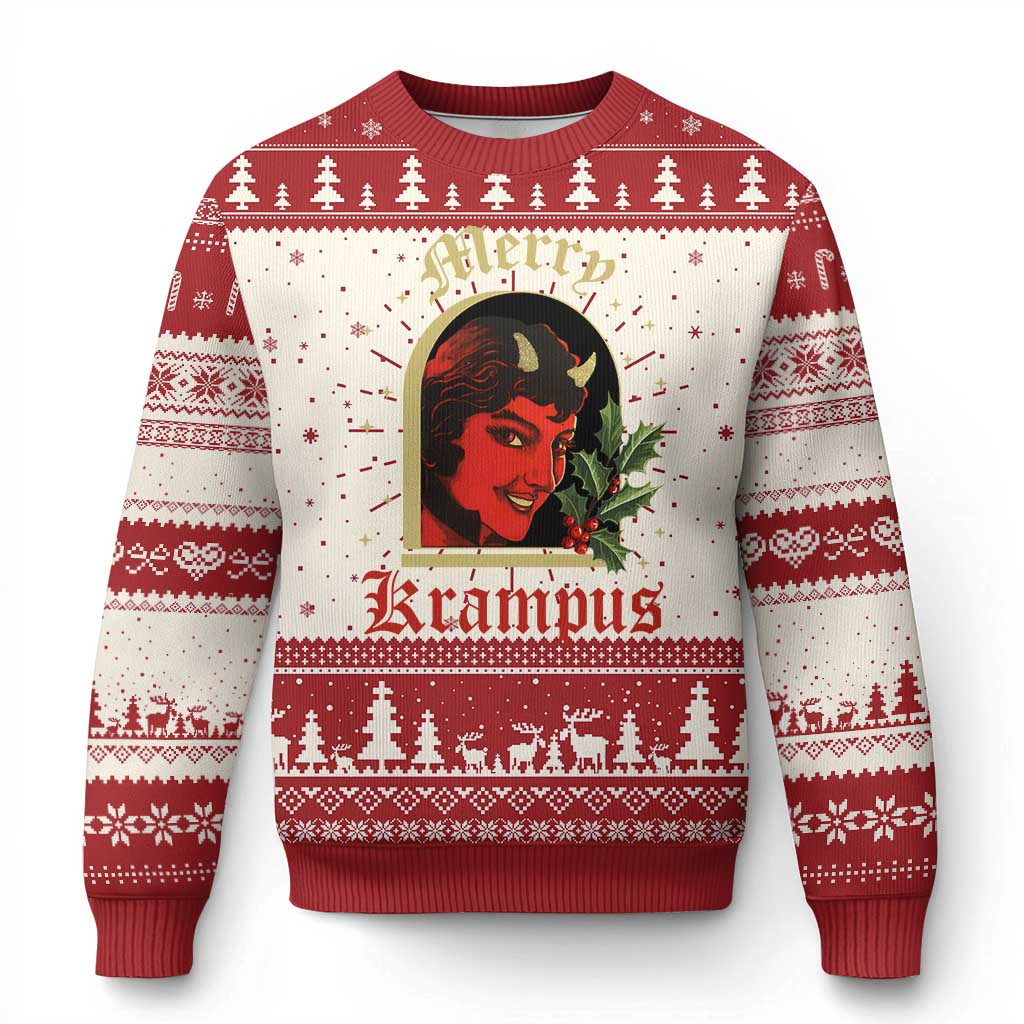 Horror Christmas Female Krampus Ugly Christmas Sweater TS09 Red Print Your Wear