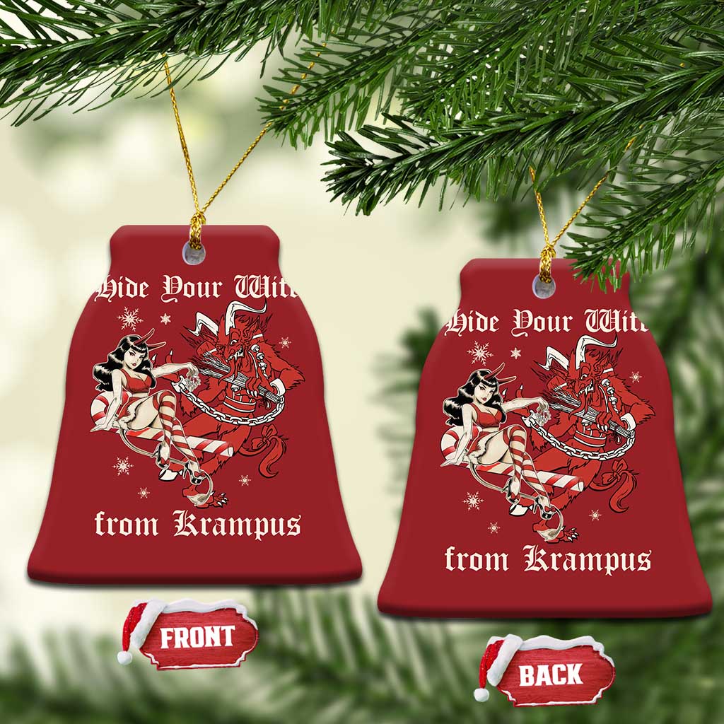Funny Xmas Christmas Ornament Hide Your Wife From Krampus TS09 Bell Flake Red Print Your Wear