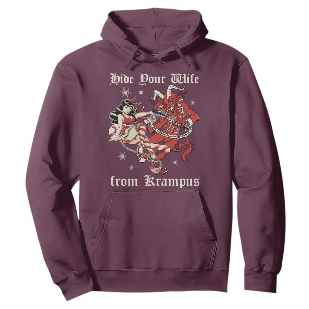 Funny Christmas Hoodie Hide Your Wife From Krampus TS09 Maroon Print Your Wear