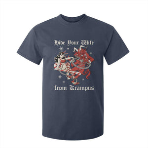 Funny Christmas T Shirt For Kid Hide Your Wife From Krampus TS09 Navy Print Your Wear