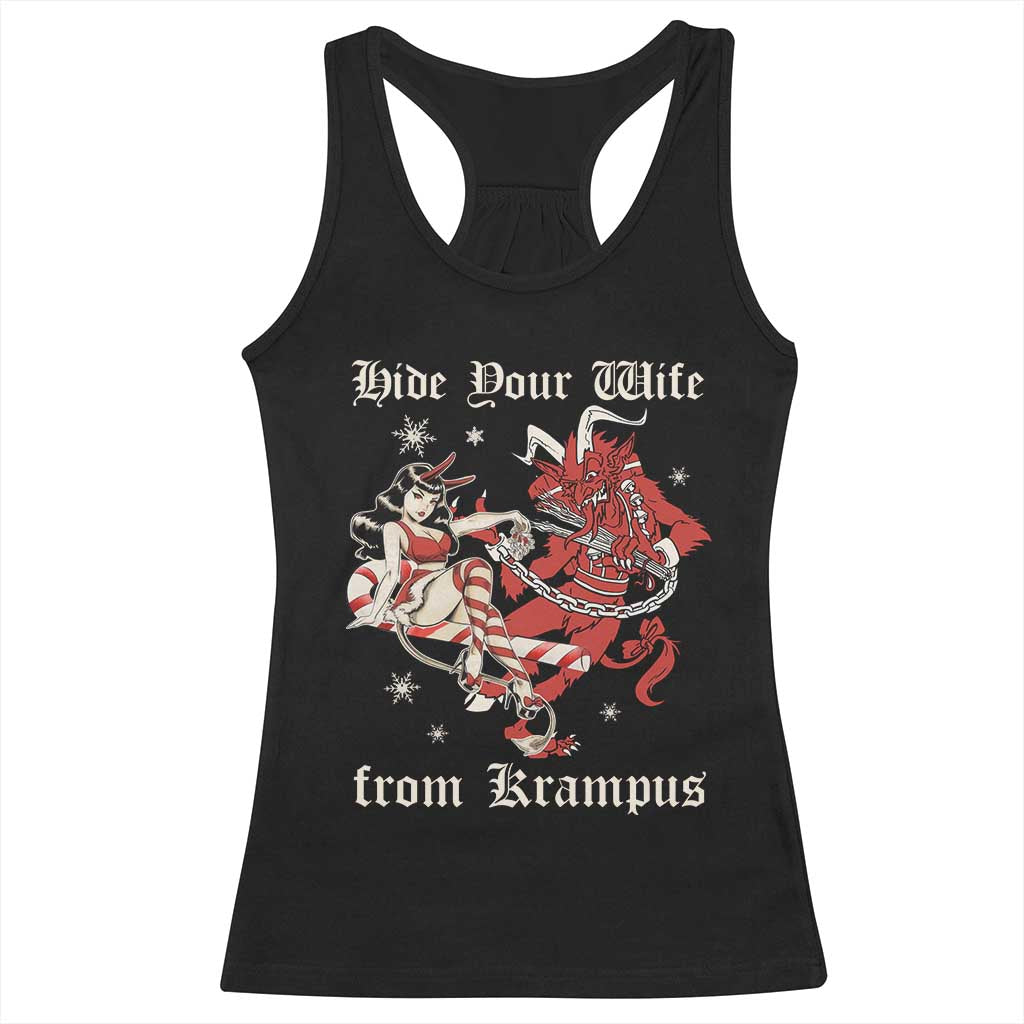Funny Christmas Racerback Tank Top Hide Your Wife From Krampus TS09 Black Print Your Wear
